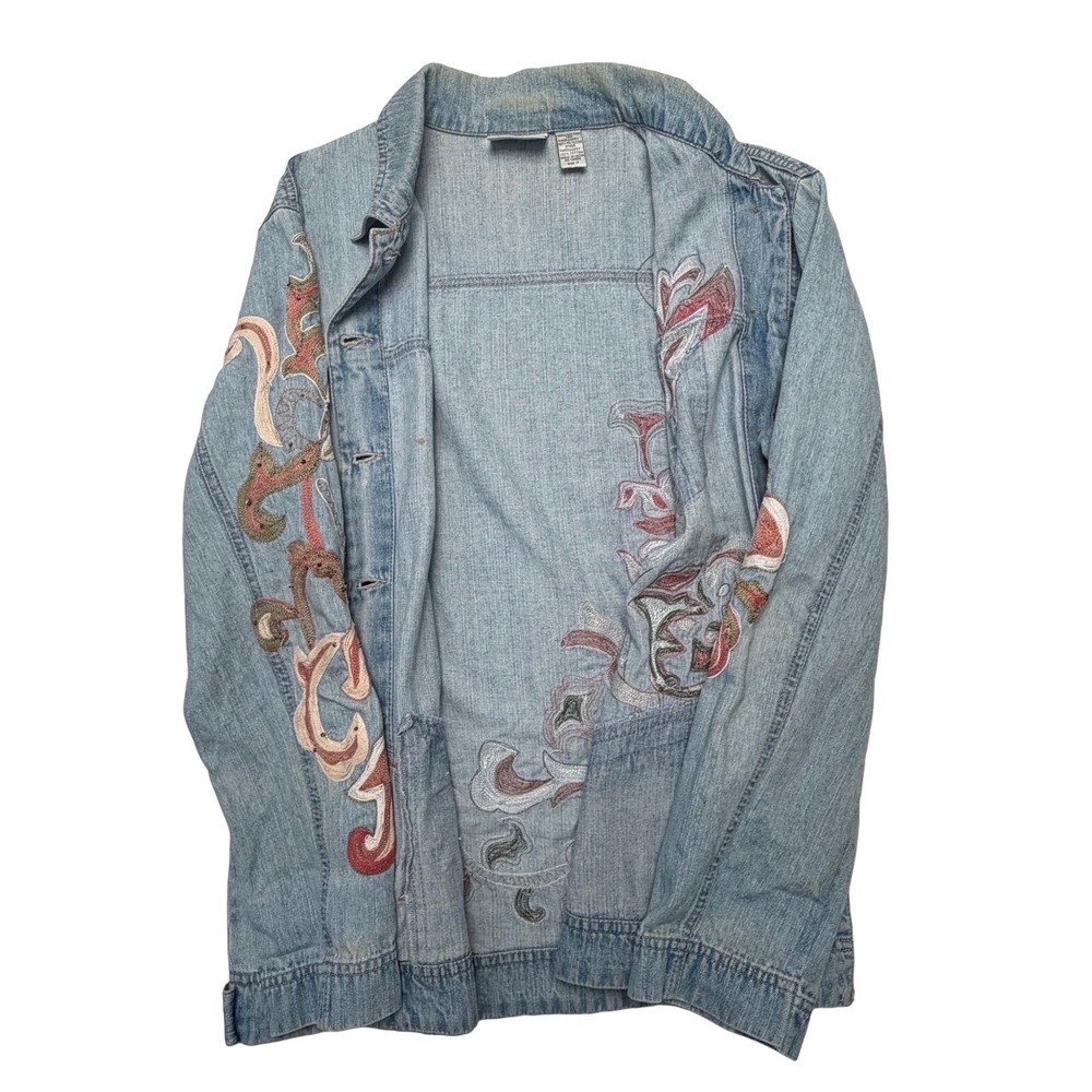 Y2K Chicos Embroidered Cotton Denim Medium Women Jacket Boho Artsy Festival - Picture 8 of 12